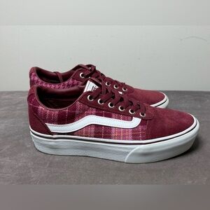 Vans Ward Platform Plaid Mix burgundy Houndstooth Sneakers. Size 8.5 New